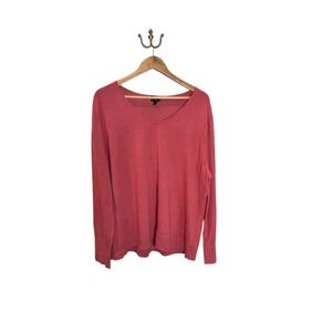 Talbots Plus Coral Pink Pure Merino Wool V Neck Long Sleeve Sweater 3X